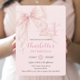 Convites Arco de Fita Rosa Coquette Blush para Aniversário