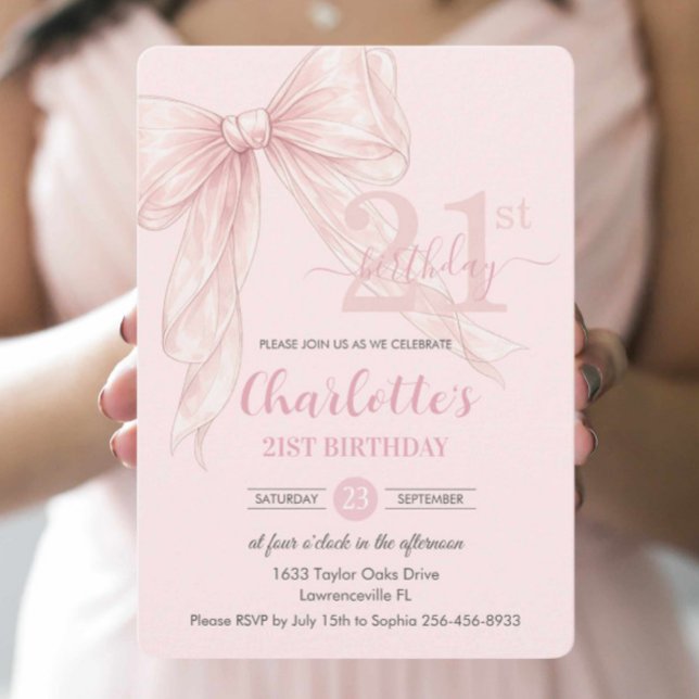 Convites Arco de Fita Rosa Coquette Blush para Aniversário  (Criador carregado)