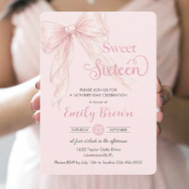 Convites Arco de Fita Rosa Coquette Blush Sweet 16 Aniversá