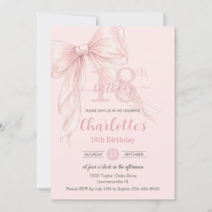 Convites Arco de Fita Rosa Coquette para 18º Aniversário