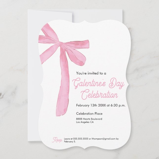 Convites Arco de fita rosa do dia da Trendy Galentine (Frente)