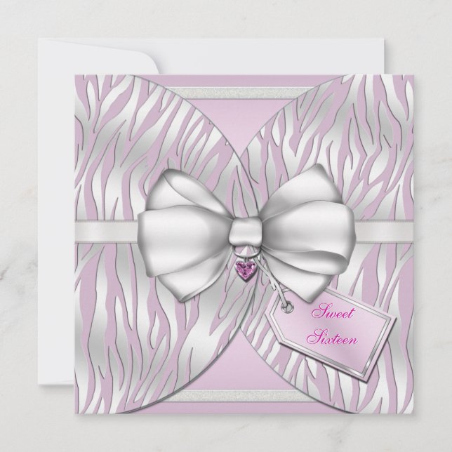 Convites Arco de Fita Silver Zebra Convidada Rosa e Fita (Frente)