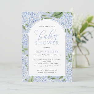 Convites Arco de Flor de Hortênsia Azul Baby Shower