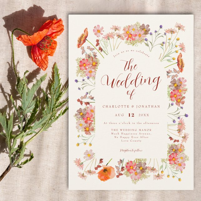 Convites Arco de Flor Silvestre Boho para Casamento de Outo (Elegant wildflower wedding invitation)
