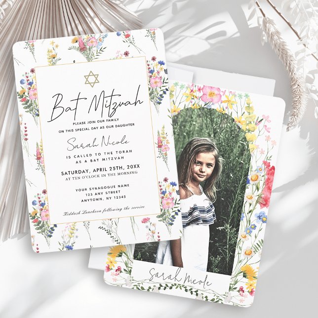 Convites Arco de Flor Silvestre Foto Bat Mitzvah (Criador carregado)