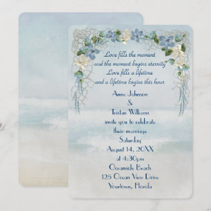 Convites Arco de Flores de Casamento em Aquarela do Oceano