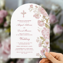 Convites Arco de Flores Rosadas Casamento Religioso