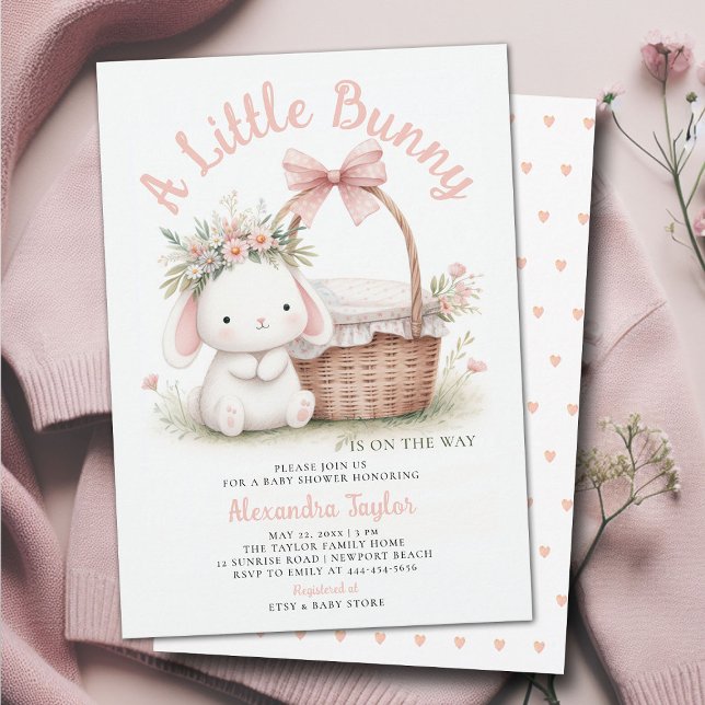 Convites Arco de flores silvestres Picnic Rosa Chá (a little bunny baby girl shower invitation springtime easter garden picnic wildflowers pink blush)