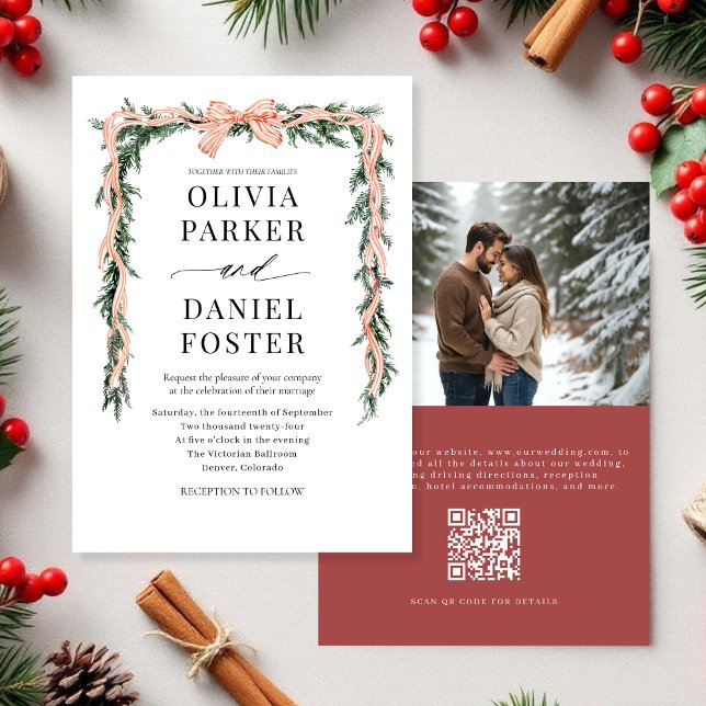 Convites Arco de Foto com Código QR de Verde Natal em Aquar (Criador carregado)