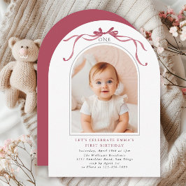 Convites Arco de Foto de Aniversário de 1 Ano de Menina com