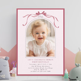 Convites Arco de Foto de Aniversário de 1 Ano Menina com La
