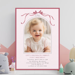Convites Arco de Foto de Aniversário de 1 Ano Menina com La