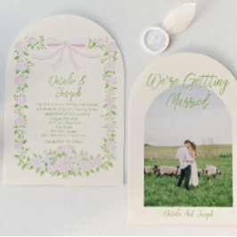 Convites Arco de Foto de Casamento Floral de Verão com Laço