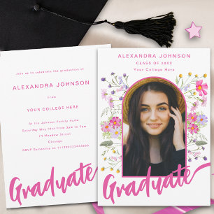 Convites Arco de Foto Floral Boho Rosa Aniversário de Gradu