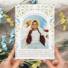 Convites Arco de Fotografia de Elegância Azul e Amarelo Boh
