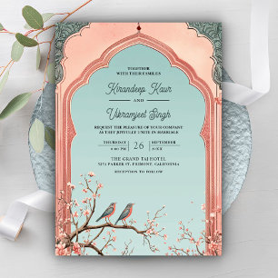 Convites Arco de Galho Floral Romântico Pássaros Casamento 