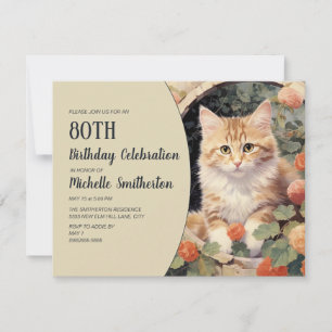 Convites Arco de Gatinho Branco Amarelo 80º Aniversário