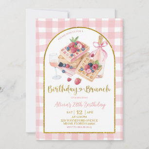 Convites Arco de Gingham Rosa Coquette Waffle Aniversário B