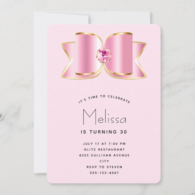 Convites Arco de Glam Rosa com um Aniversário de Gemstone C (Frente)