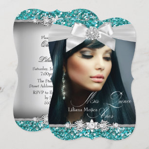 Convites Arco de Glitter Prata e Azul Royal Photo Quinceane