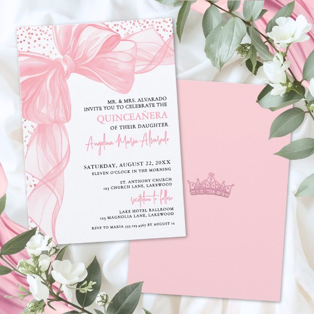 Convites Arco de Glitter Rosa Quinceanera (Blush Pink Quinceanera Invitation)
