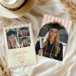 Convites Arco de Graduação com Laço Rosa Preppy 4 Fotos