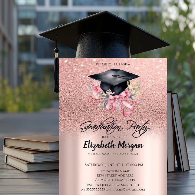 Convites Arco de Graduação Floral com Brilho em Rose Gold (Criador carregado)