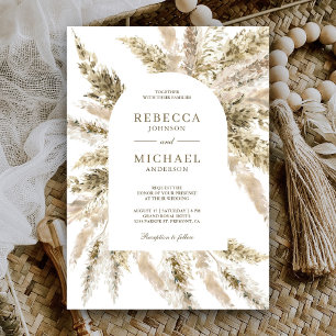 Convites Arco de Grama Pampas Boho Seca Rústica Casamento