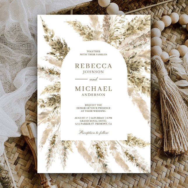 Convites Arco de Grama Pampas Boho Seca Rústica Casamento (Criador carregado)