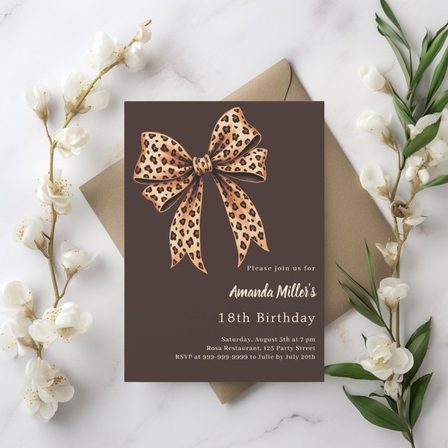 Convites Arco de impressão leopardo, aniversário castanho (Criador carregado)