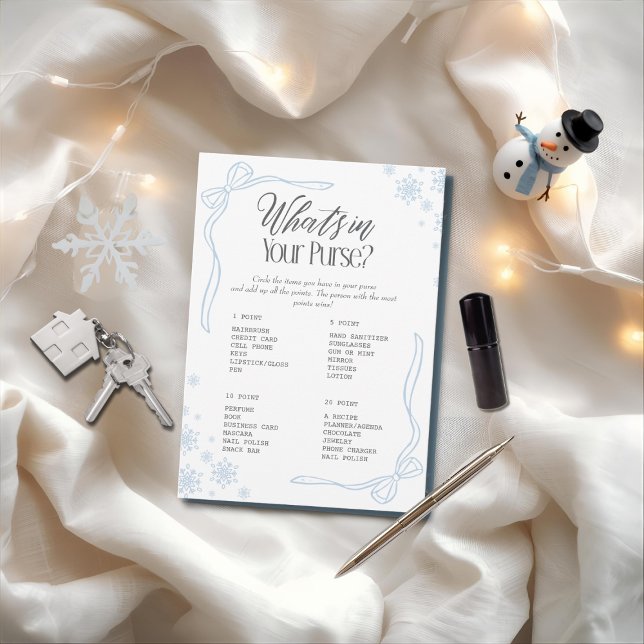 Convites Arco de inverno Azul O que há na sua bolsa? Jogo (Winter Bow Blue What's In your Purse? Game)