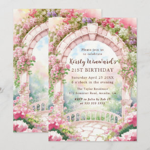Convites Arco de Jardim Inglês Rosa Aquarela para Aniversár