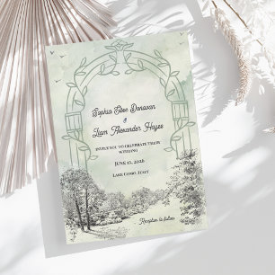 Convites Arco de Jardim Verde Salvia Elegante Casamento no