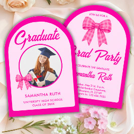 Convites Arco de Laço Xadrez Rosa Foto Festa de Formatura
