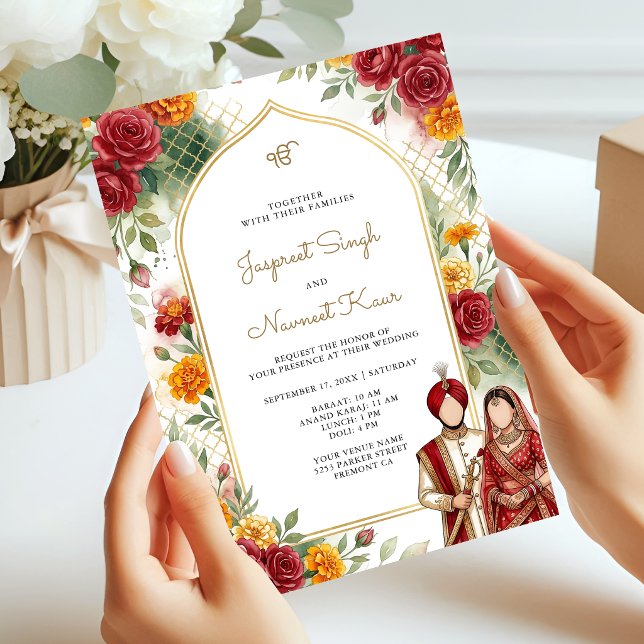 Convites Arco de Marigold e Rosas Vermelhas Floral Casament (Criador carregado)
