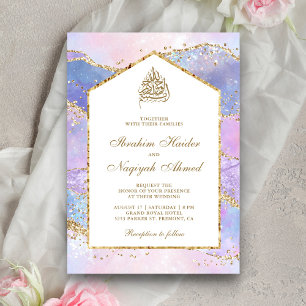 Convites Arco de Mármore Lavanda Pastel Casamento Muçulmano