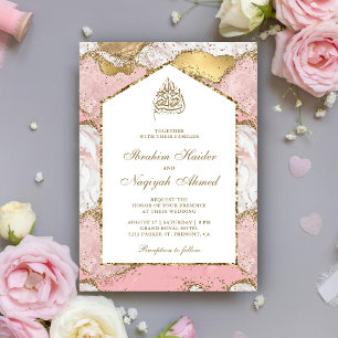 Convites Arco de Mármore Rosa Bege Dourado Casamento Muçulm