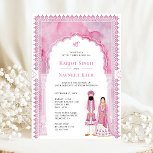 Convites Arco de Moldura de Aquarela Rosa Claro Casamento S