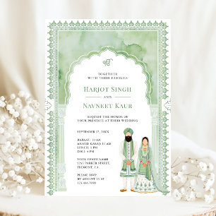 Convites Arco de Moldura de Aquarela Verde Sálvia Casamento