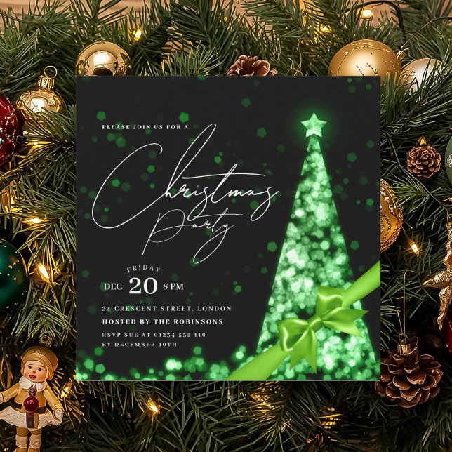Convites Arco de Natal de Inverno Verde MODERNO Festa  (MODERN Green Winter Christmas Tree Bow Party Invitation)