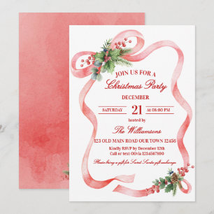 Convites Arco de Natal Rosa Vintage em Aquarela para Festa