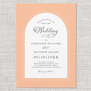 Convites Arco de Pêssego Elegante Caligrafia Moderna Noiva 