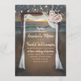 Convites Arco de Praia | Mar Sunset | String Lights Wedding