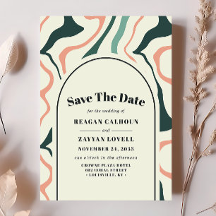 Convites Arco de Redemoinho Retro Verde Rosa Salve a Data