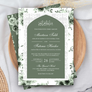 Convites Arco de Renda Branco Floral Verde Salvia Casamento