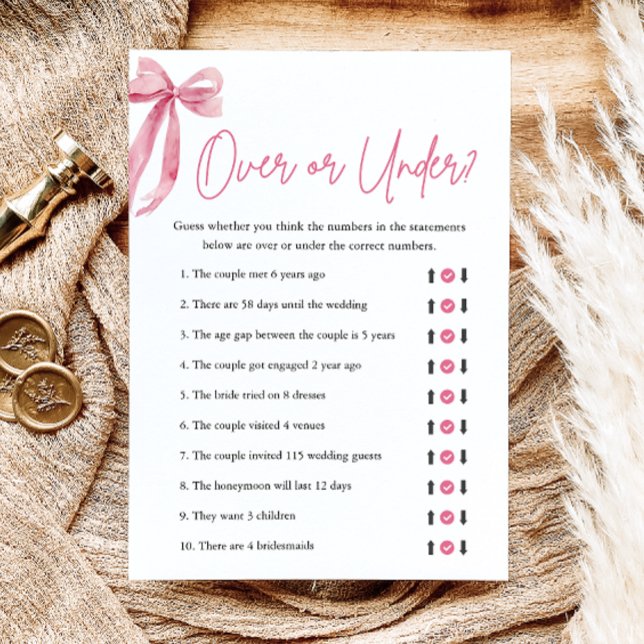 Convites Arco de Rosa Elegante Jogo de Chá de Noiva 'Acima  (Pink Bow Name That Cake Bridal Shower Game)