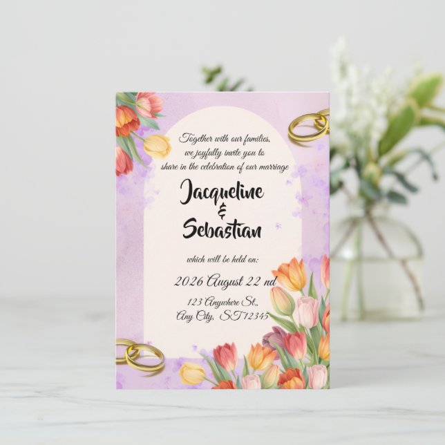 Convites Arco de Tulipas de Primavera Casamento (Em pé/Frente)