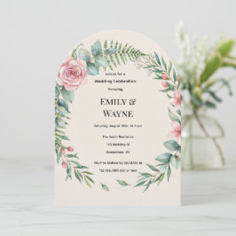 Convites Arco de Verdor Com Flores Rosas Casamento Romântic