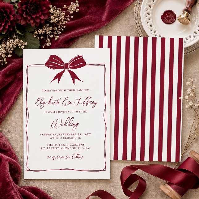 Convites Arco Desenhado à Mão Coquete Moderna Chique Casame (Handdrawn Bow Coquette Modern Chic Wedding Invitation)