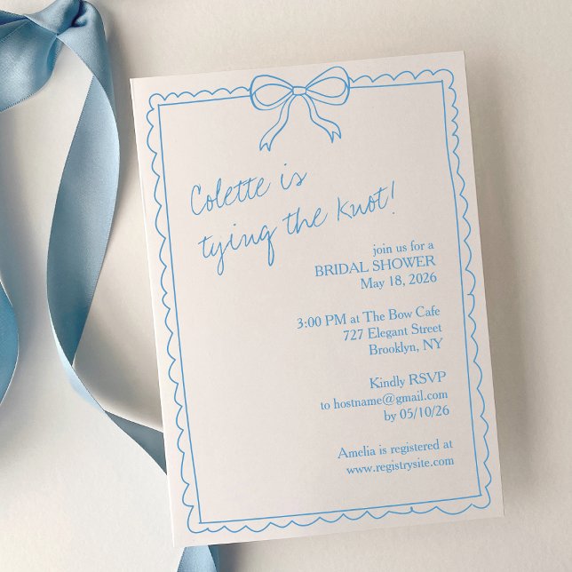 Convites Arco Desenhado Mão Chic Algo Chá de panela Azul (Chic, refined, and customizable—this blue bridal shower invite is perfect for a trendy bride-to-be!)